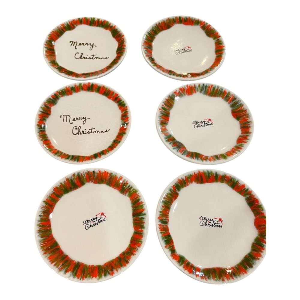 Butter pats with Festive Merry Christmas red green border 4 inches